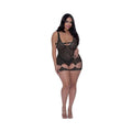 Magic Silk Rude Awakening Stirrup Chemise & Split Crotch Panty Set Black Queen Size