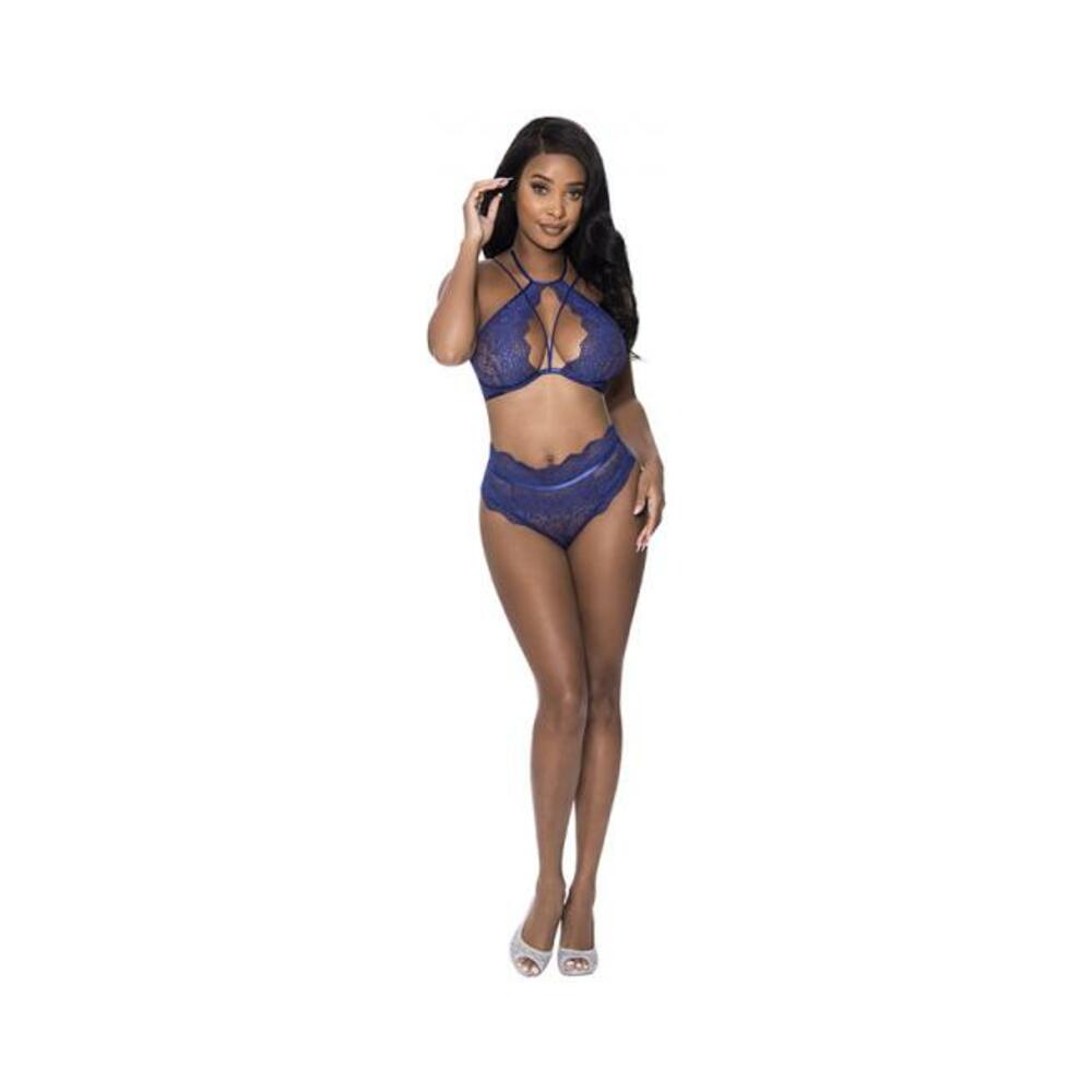 Magic Silk Berrylicious Halter & Lace Up Panty Set Blueberry L/xl