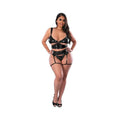 Magic Silk Liquid Onyx Cut Out Bralette, Panty And Stirrup Garter Black Queen Size