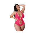 Get It Girl Lace Halter Teddy W/snap Crotch - Pink Qn
