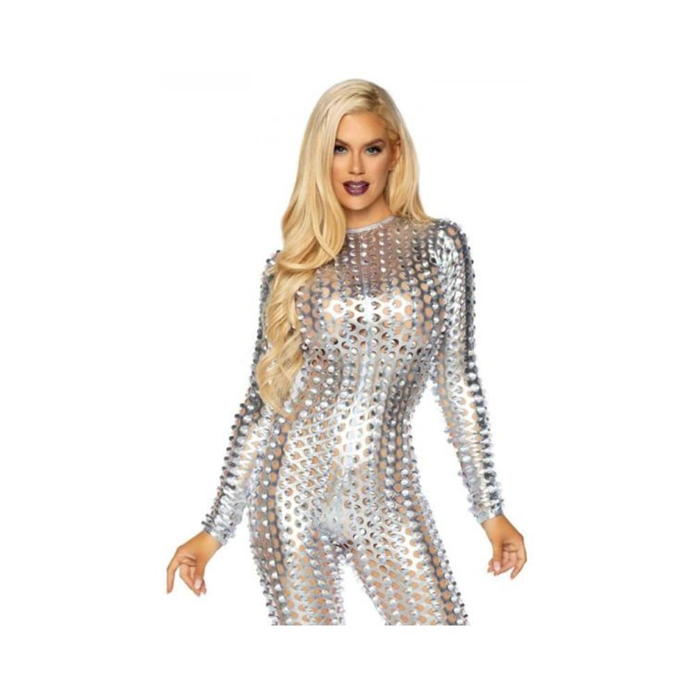 Laser-cut Metallic Catsuit Silver Small
