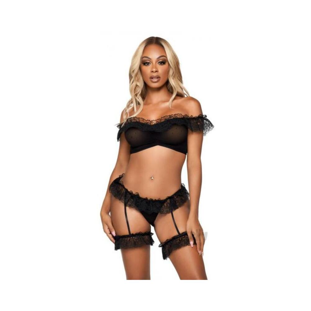 Lace Off Shoulder Top/open Panty Os Blk