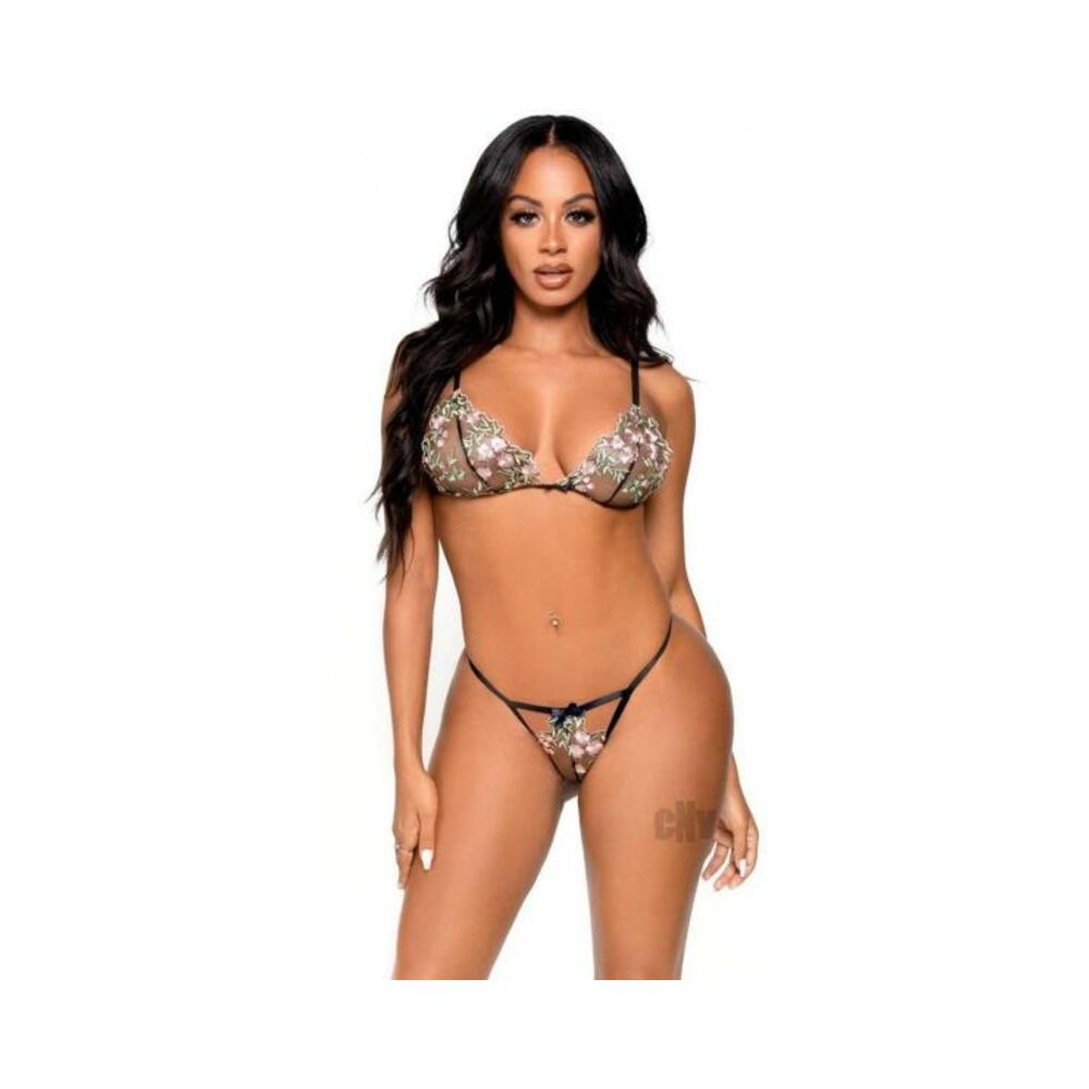 Embroider Floral Bra/gstring 2pc Sm Blk