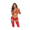 Lace Peek A Boo Bra W/garter Red Md