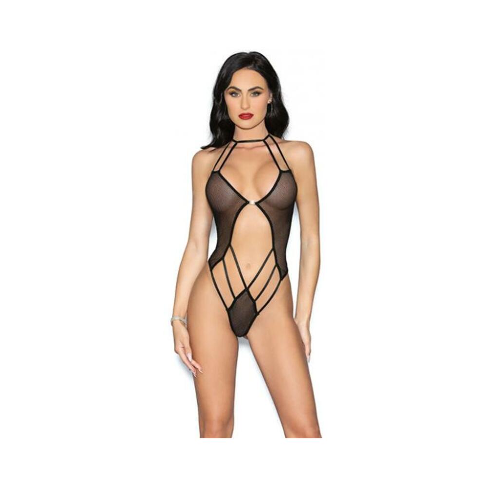 Fishnet Teddy W/jewel Detail Black O/s