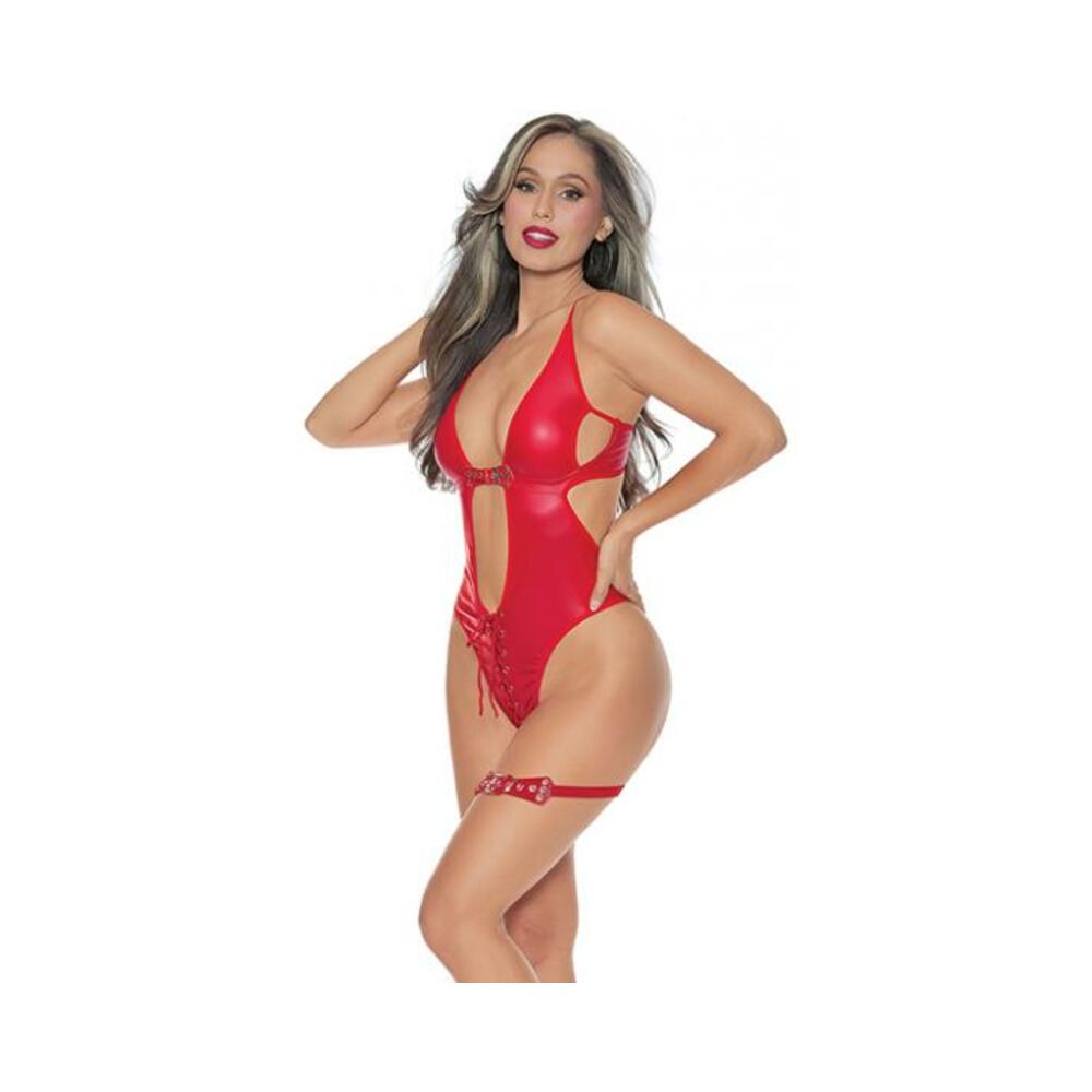 Midnight Shadow Buckle Teddy W/leg Garter Red Large