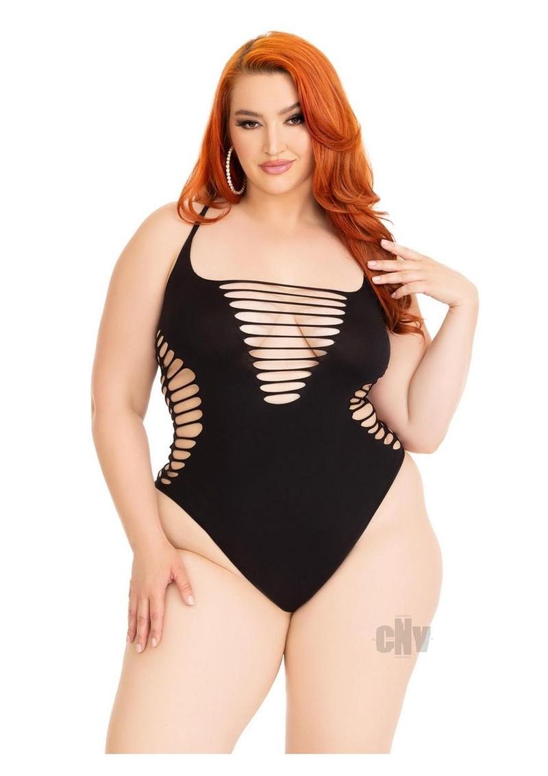 Seamless Shred Racer Thong Suit 1x2x Blk