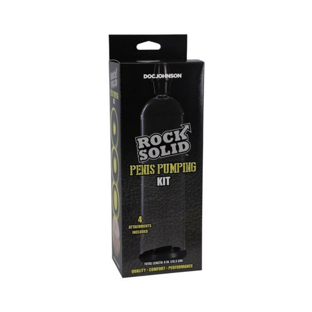 Rock Solid Penis Pumping Kit With 4 Attachments Black/clear