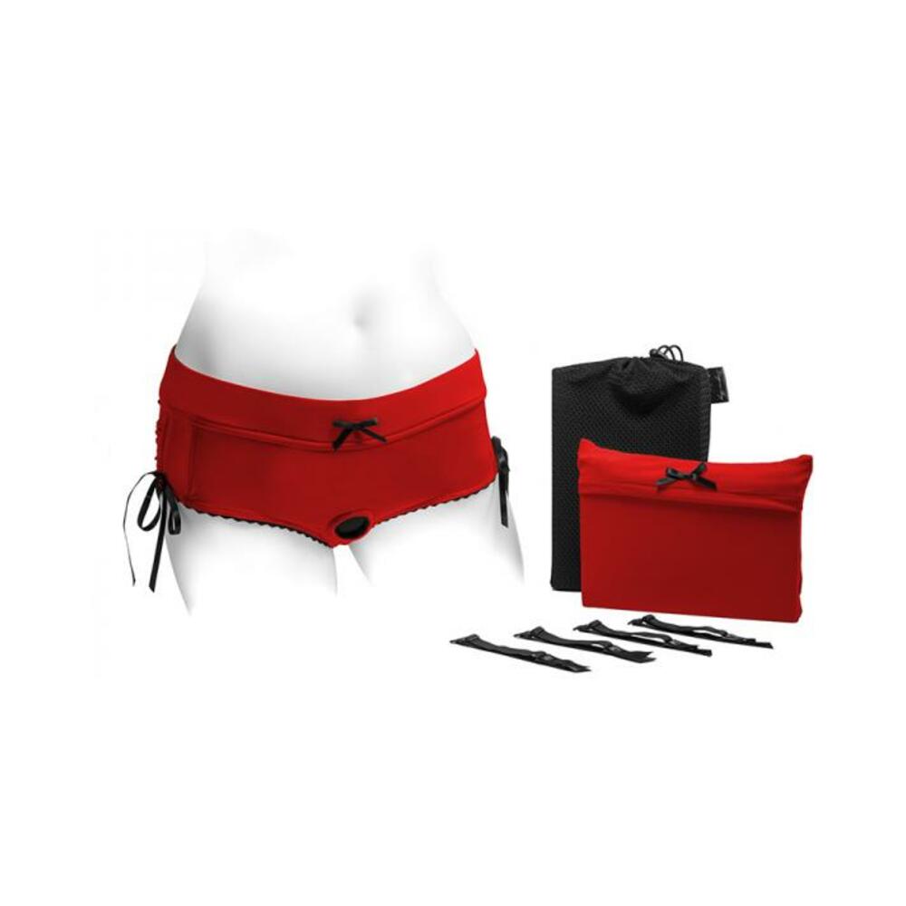 Spareparts Sasha Cinch Booty Short Harness Red/black Size Xxs