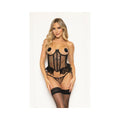 Lace And Dot Mesh Open Cup Bustier W/hook And Eye Closure & Panty - Black Md