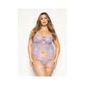 Floral Lace And Mesh Cami W/attached Garters & Thong - Lavender Qn