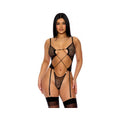 Pull My Strings Sheer Mesh Teddy W/garters & Faux Pearl Details - Black Xl