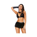 Leather & Mesh Halter Bra Top W/mini Skirt & G-string - Black Md