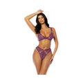 Evrice Lace And Mesh Underwire Bra W/thong - Purple L/xl
