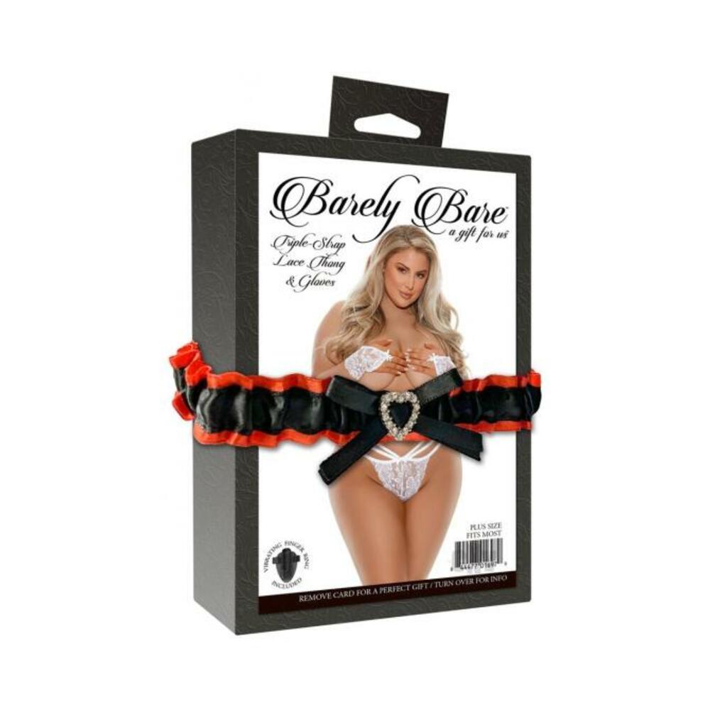 Barely Bare Triple-strap Lace Thong & Gloves Plus Size White