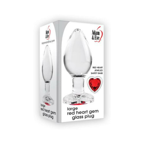 Adam & Eve Red Heart Gem Glass Plug Large Red