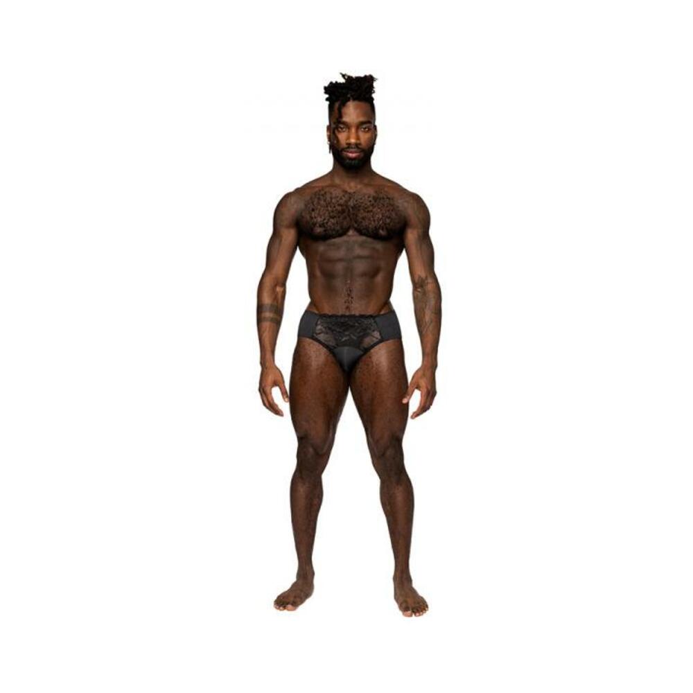 Male Power Sassy Lace Bikini Solid Pouch Black M
