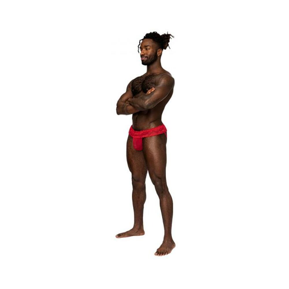 Male Power Sassy Lace Skirt Jock Red S/m