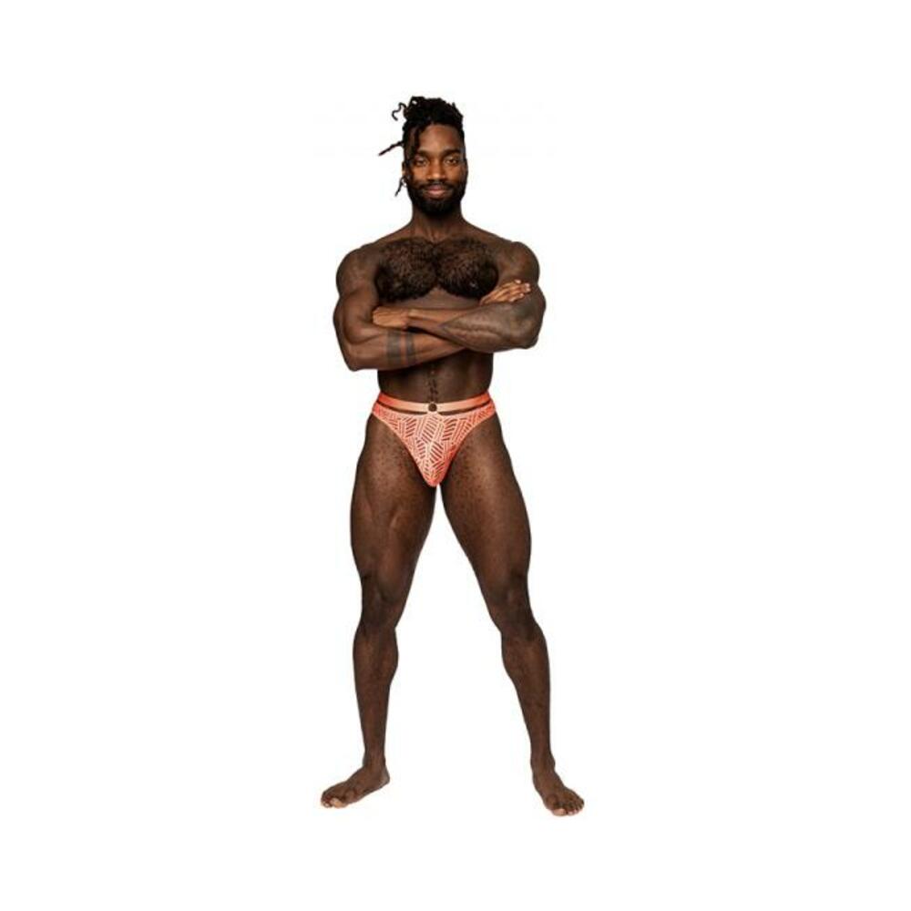 Male Power Rude Awakening Strap Thong Neon Orange L/xl