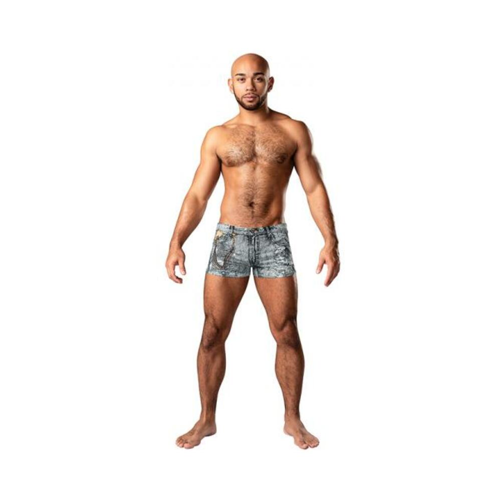 Male Power Dirty Denim Pouch Short Denim Print M