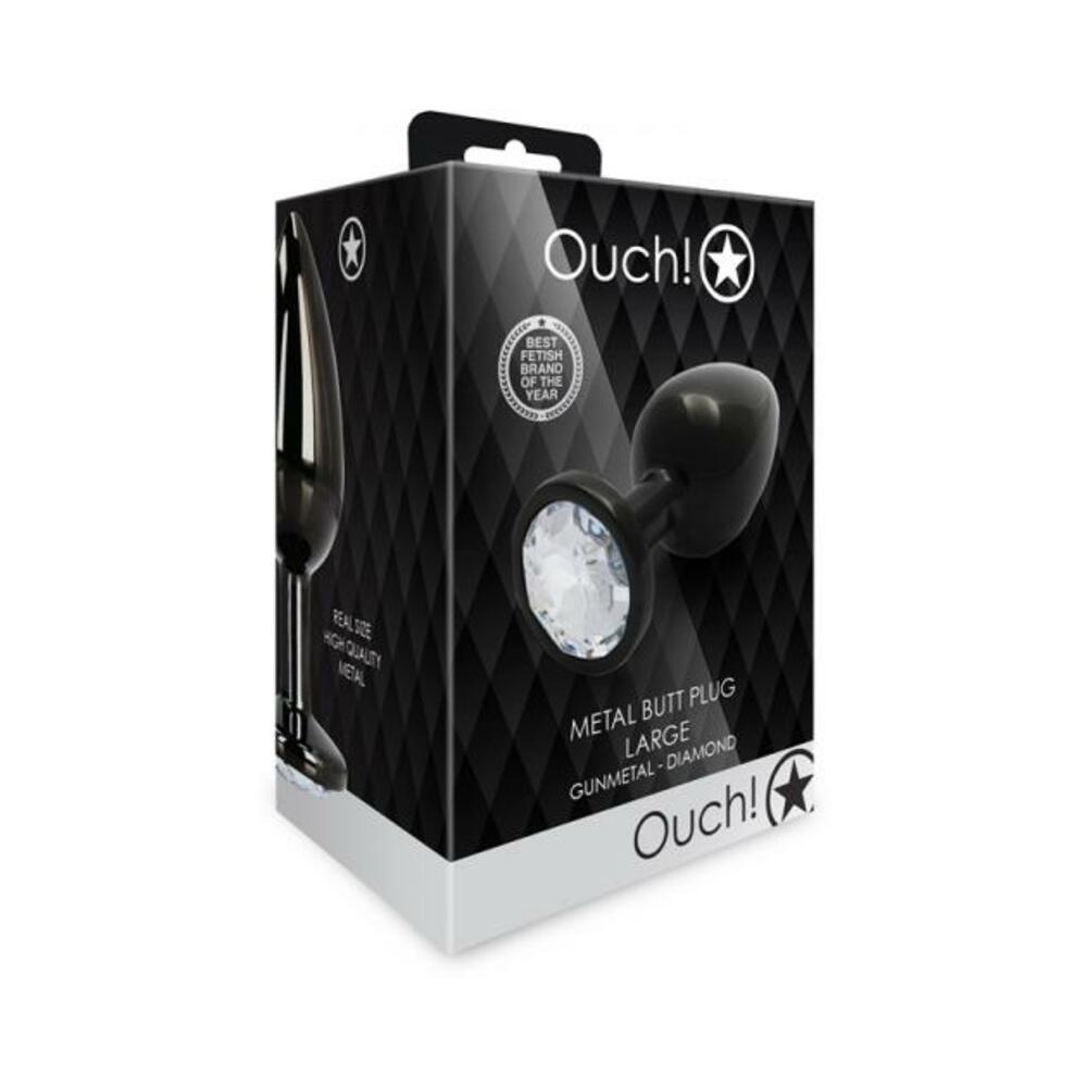 Shots Ouch! Round Gem Butt Plug Large Gunmetal/diamond
