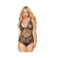 Black Label Crotchless Teddy With Tie-up Triangle Cups Black/rose Gold Os