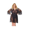 Holiday Eyelash Lace Robe W/bell Sleeves Black Os/xl