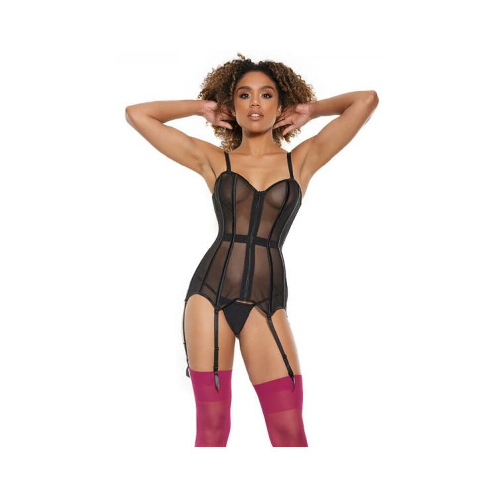 Coquette Mesh Corset With Zipper Front & Removable Straps Black  L