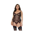 Mesh Underwire Garterbelt Bustier W/g-string Black 1x/2x