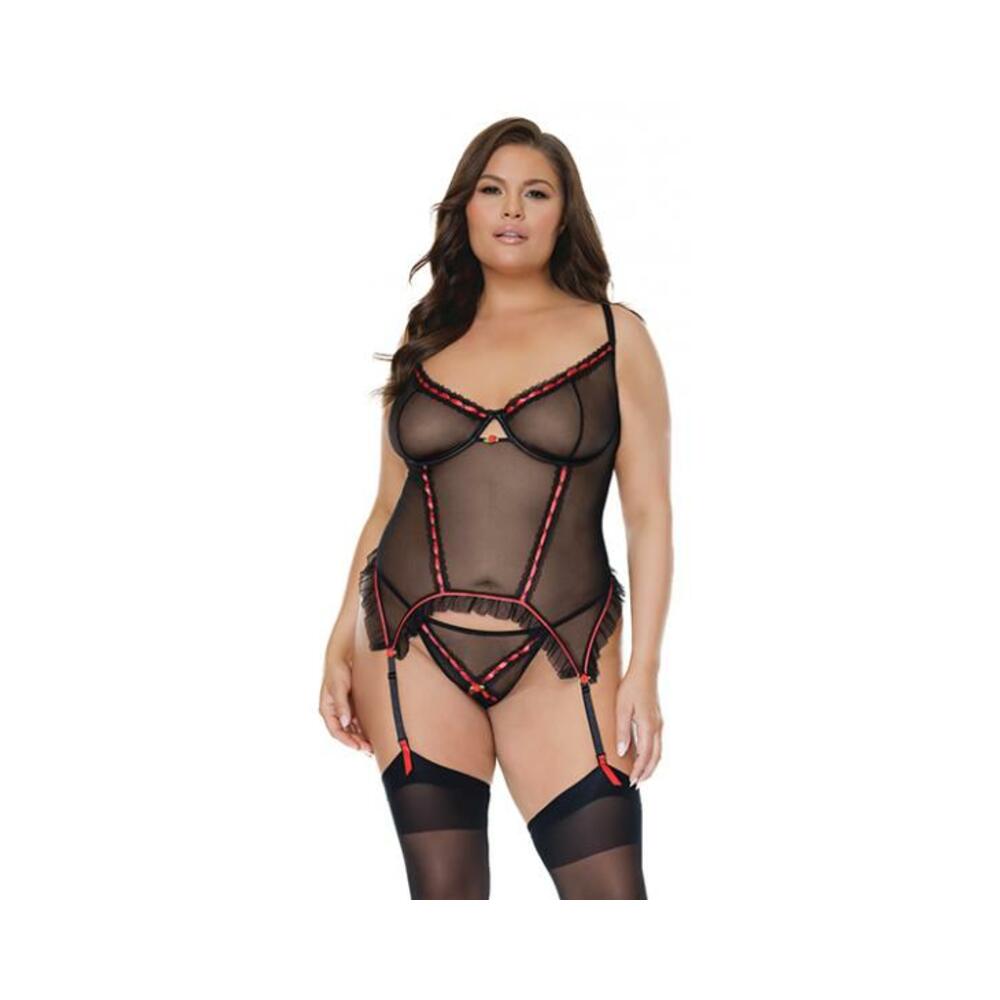 Mesh Underwire Garterbelt Bustier W/g-string Black 1x/2x