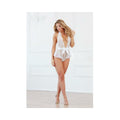 Stretch Lace Teddy With Peek-a-boo Back, Open Crotch & Tie-neck Closure White Os Hanging