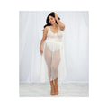 Dreamgirl Plus-size Stretch Lace Teddy & Sheer Mesh Maxi Skirt With Adjustable Straps & G-string Whi