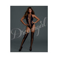 Cross Open Front Teddy and Stockings Black O/S