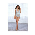Dreamgirl Lace Romper With Eyelash Lace Trim And Open Back With Adjustable Ribbon-tie Closure Blue X