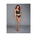 Dreamgirl Stretch Mesh & Galloon Lace Underwire Bustier & Lace-up Panty Set Black Small Hanging