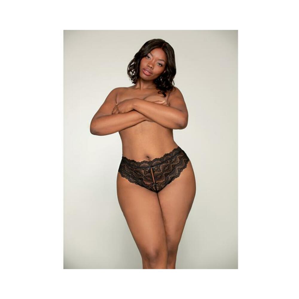 Dreamgirl Lace Tanga Open-crotch Panty And Elastic Open Back Detail Black 1x