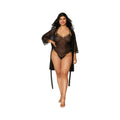 Dreamgirl Mesh Robe & Strappy Back Teddy With Lace Trim Black 1xl Hanging