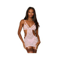 Dreamgirl Strappy Lace Garter Slip & G-string Pink O/s