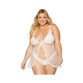 Dreamgirl Lace Mesh Babydoll With Pearl Accents & Lace Pearl G-string White Queen Size