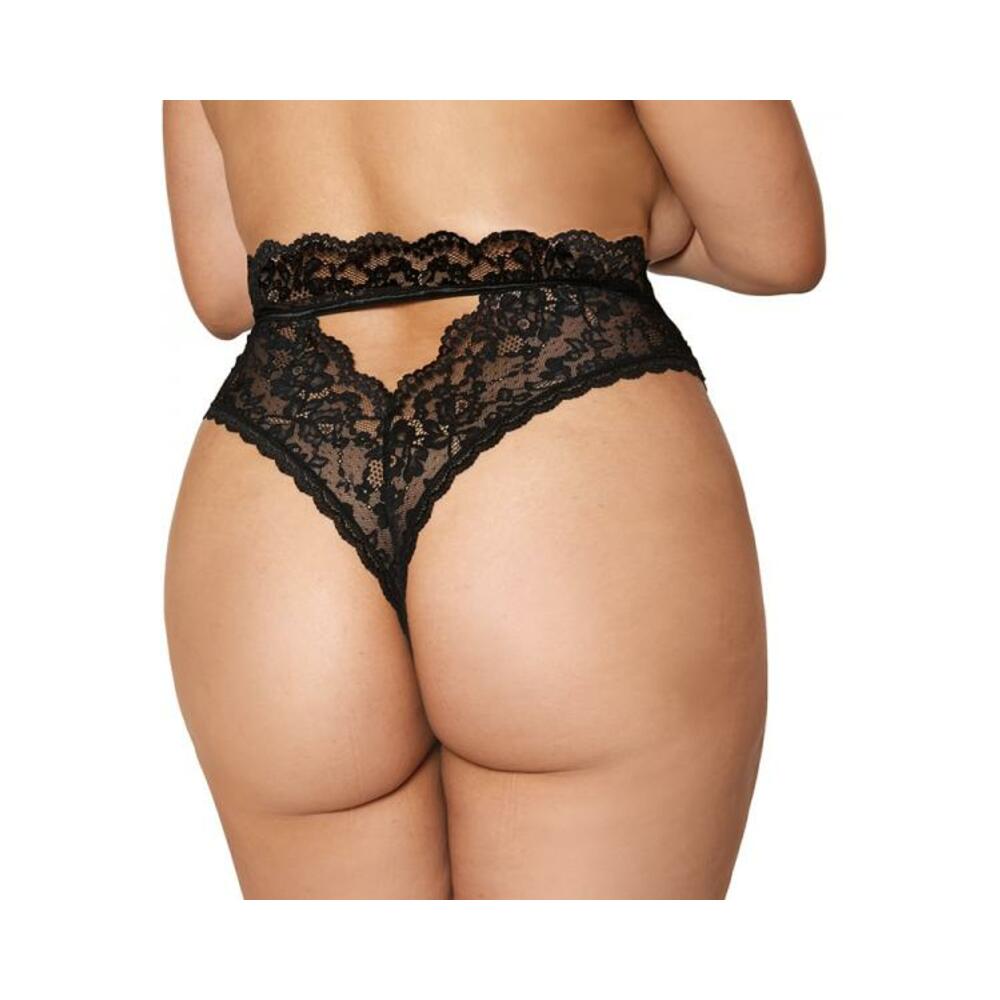 Dreamgirl High-waist Scallop Lace Panty With Keyhole Back Black 1xl