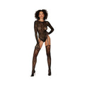 Dreamgirl Animal Print Fishnet Gloved Suspender Teddy Bodystocking With Keyhole Back Black O/s