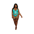 Dreamgirl Stretch Vinyl And Lace Bustier And G-string Set Ocean 3xl