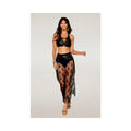 Stretch Faux Leather And Eyelash Lace Bralette W/high-waisted Panty - Black Lg