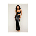 Stretch Faux Leather Harness Bra & Long Slip Skirt - Black Lg