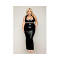 Stretch Faux Leather Harness Bra & Long Slip Skirt - Black 1x