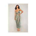 Eyelash Lace & Satin Long Chemise W/g-string - Sage Green Xl