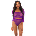 Rhinestone Crop Top With Matching Panty Puple O/S