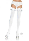 Nylon Over The Knee Ruffle Bow Os Wht