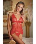 Allure Lace Peek A Boo Chemise & Ouverte G-string Red O/s