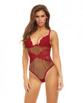 Bombshell Boudoir Lace & Mesh Peek A Boo Wire Teddy Red Lg
